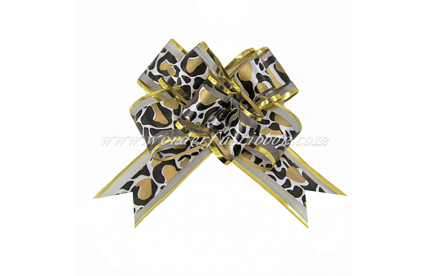 Leopard Print Gold Trim Organza Butterfly Pull Bow